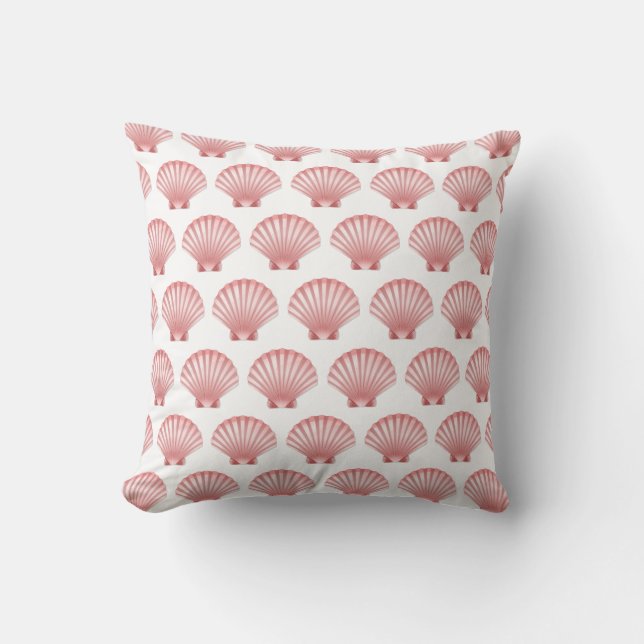 Seashell Pink White Coral Shell Beach Nautical Throw Pillow (Front)