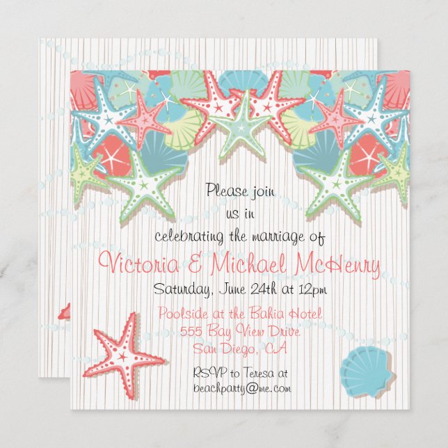 Seashell Post Wedding Reception Party Invitations (Front/Back)