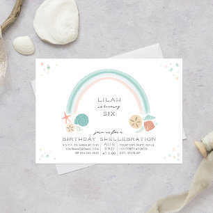 Seashell Rainbow Nautical Birthday Party Invitation