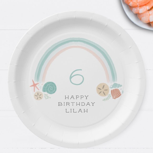 Seashell Rainbow Nautical Birthday Party Paper Plates (Creator Uploaded)
