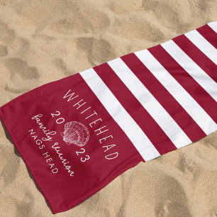 Seashell Red Stripe Monogram Beach Towel