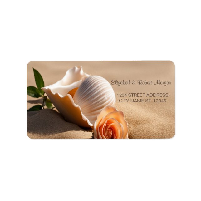 Seashell Rose Sand Wedding Label (Front)