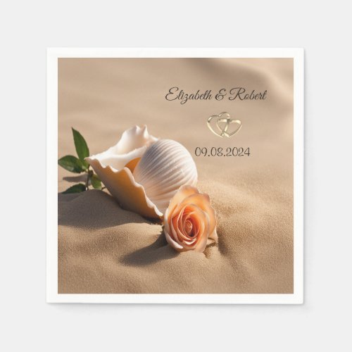 Seashell Rose Sand Wedding Napkins