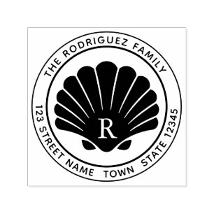 Seashell Round Address Self Inking Rubber Stamp