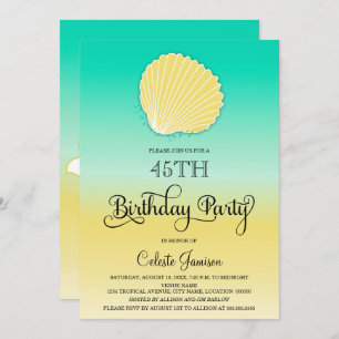 Seashell Sand and Sea Color Ombre Birthday Party Invitation
