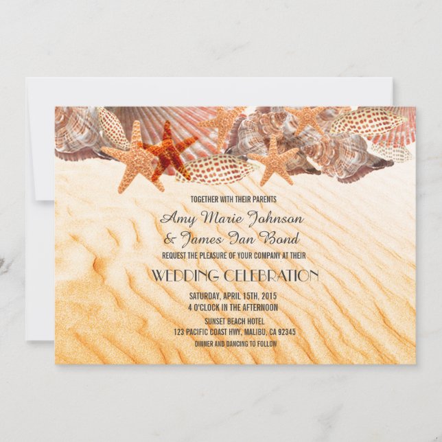 Seashell sand beach wedding invites seashell5 (Front)