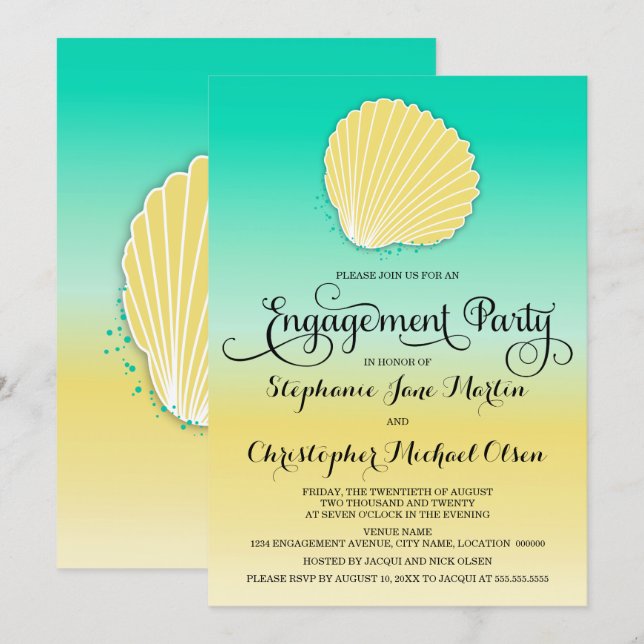 Seashell Sand & Sea Color Ombre Engagement Party Invitation (Front/Back)