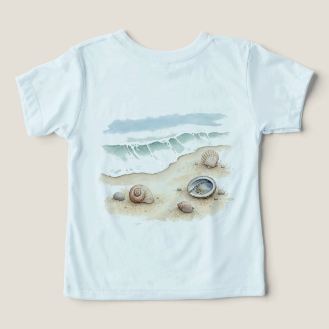Seashell & Sand Watercolor Beach Toddler T-Shirt (Design Back)