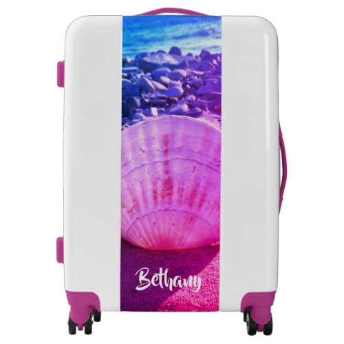 Seashell Sandy Beach Photo Pink Blue Ombre Custom Luggage