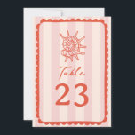 Seashell Scalloped Pink Stripe Wedding Invitation<br><div class="desc">Red line art sea snail illustration over pink stripe background with red text and hand drawn scalloped frame.</div>