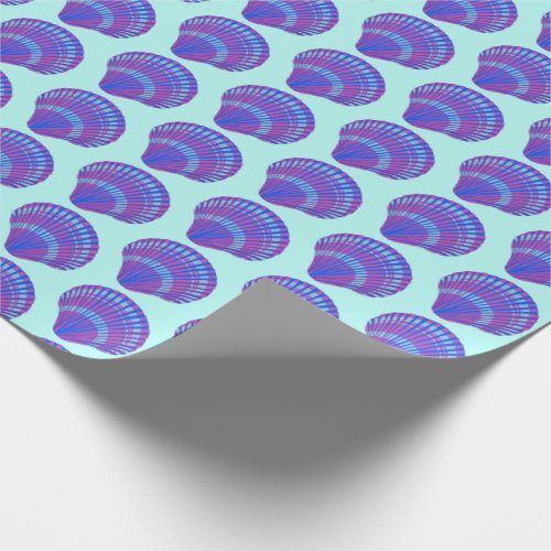 Seashell Scallops Sea Ocean Pattern BLue Purple  Wrapping Paper