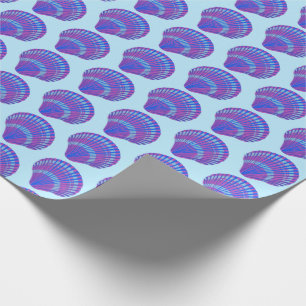 Seashell Scallops Sea Ocean Pattern BLue Purple Wrapping Paper