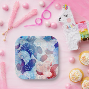 Seashell Scene Pattern Paper Plates