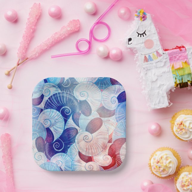 Seashell Scene Pattern Paper Plates (Party)