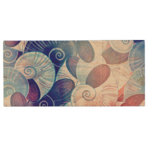 Seashell Scene Pattern Wood Flash Drive