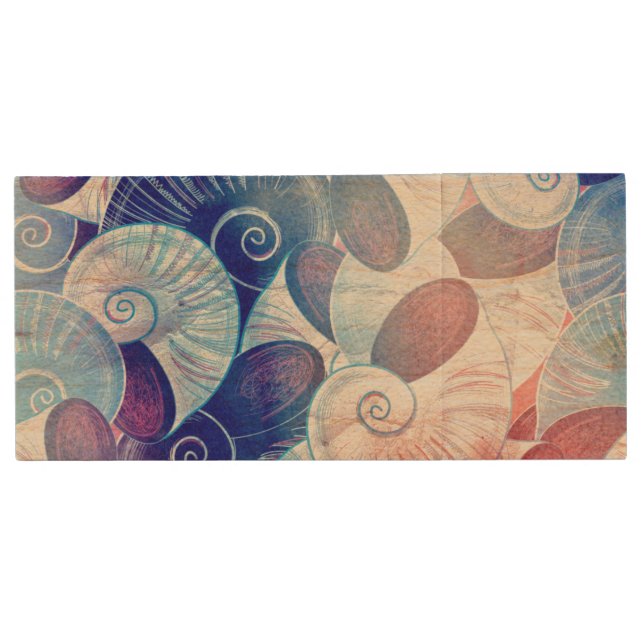Seashell Scene Pattern Wood Flash Drive (Front)