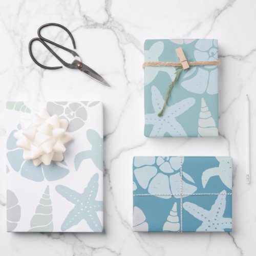 Seashell  Sea Turtle Pattern Wrapping Paper Sheets