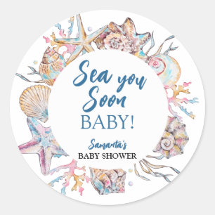 Seashell Sea You Soon Baby Shower Classic Round Sticker
