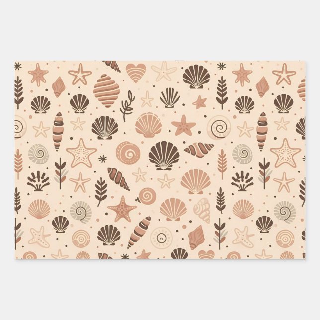 Seashell Seamless Pattern Wrapping Paper Sheets (Front)