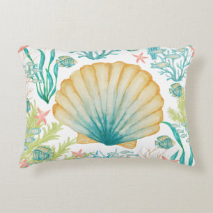 Seashell Seaweed Coral Fish Accent Pillow