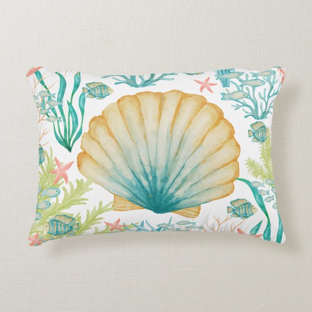 Seashell Seaweed Coral Fish  Accent Pillow (Front)