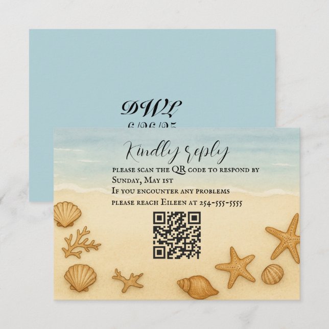 Seashell Serenade QR Code RSVP Card (Front/Back)