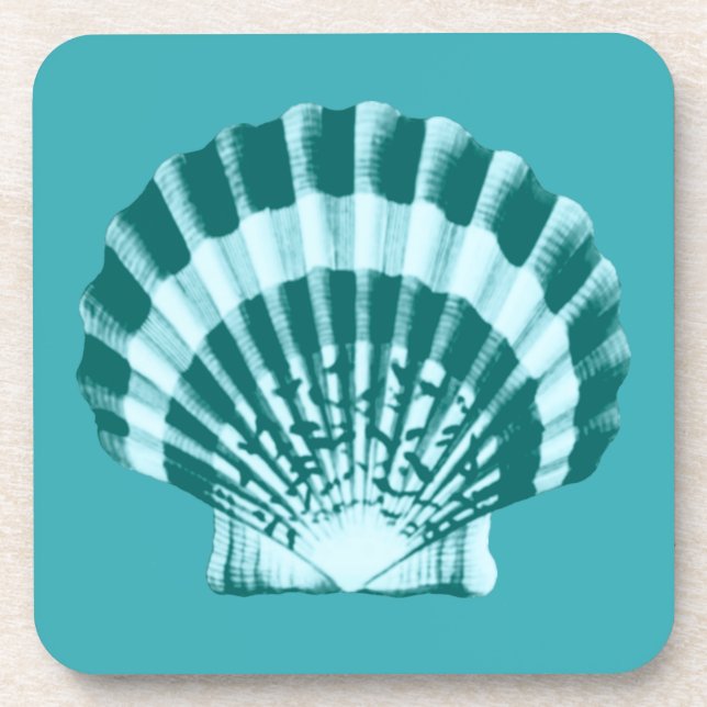 Seashell - Shades of teal blue Beverage Coaster (Front)