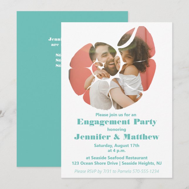 Seashell Shaped Photo Custom Engagement Party Invitation (Front/Back)