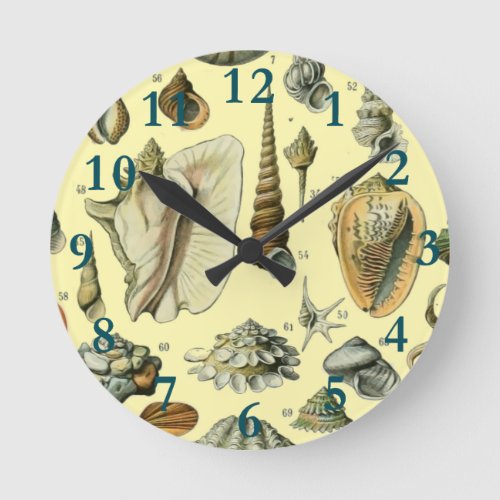 Seashell Shell Mollusk Clam Elegant Classic Art Round Clock