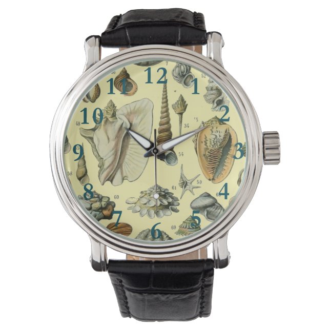 Seashell Shell Mollusk Clam Elegant Classic Art Watch (Front)