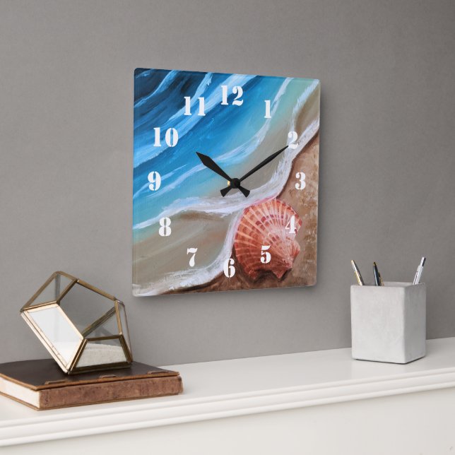 Seashell Shore Square Wall Clock (Office)