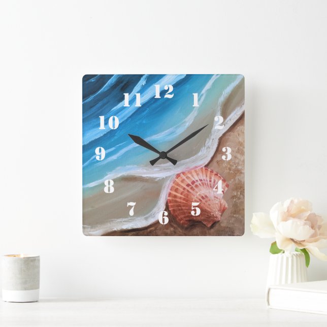 Seashell Shore Square Wall Clock (Home)