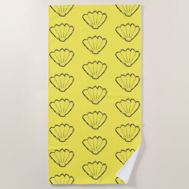 Seashell Sketch Drawing Pattern Beach Towel (Front)
