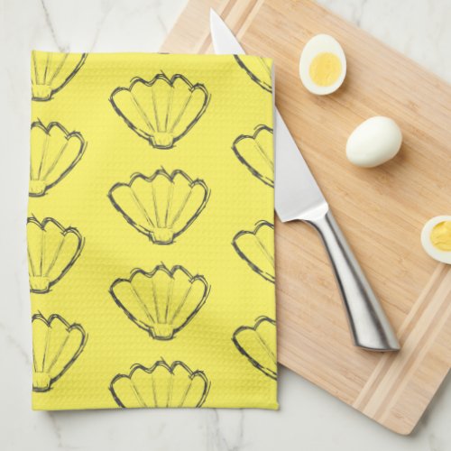 Seashell Sketch Drawing Pattern Kitchen Towel