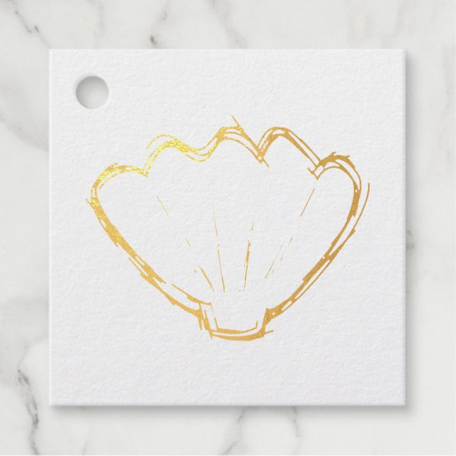 Seashell Sketch Foil Favor Tags (Front)