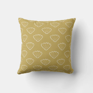 Seashell Sketch Pattern On Sand Color Throw Pillow
