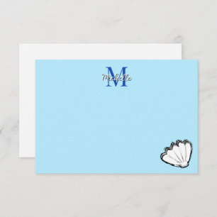Seashell Sketch White And Blue Monogram Note Card
