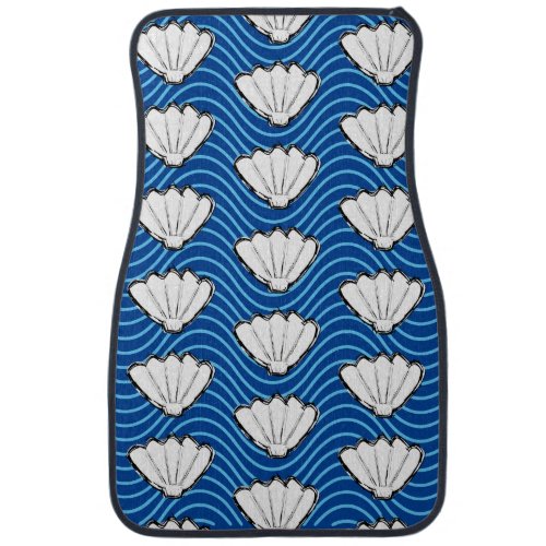 Seashell Sketch White And Blue Wave Patterns Car Floor Mat