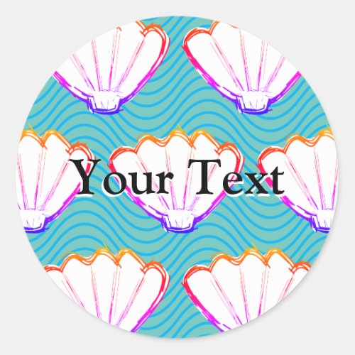 Seashell Sketch White And Blue Wave Patterns Classic Round Sticker
