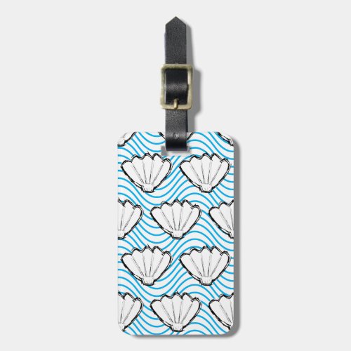 Seashell Sketch White And Blue Wave Patterns Luggage Tag