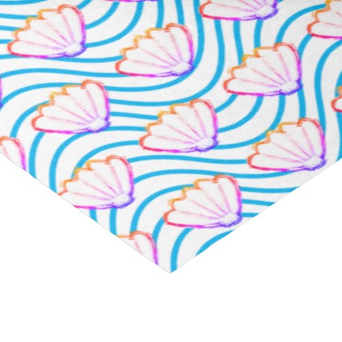 Seashell Sketch White And Blue Wave Patterns Tissue Paper