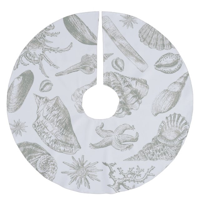 Seashell Soft Antique Art Beach Shells Brushed Polyester Tree Skirt (Front)