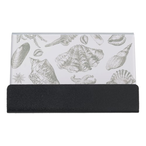 Seashell Soft Antique Art Beach Shells Desk Business Card Holder