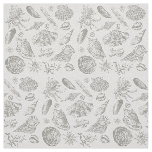 Seashell Soft Antique Art Beach Shells Fabric (Swatch)