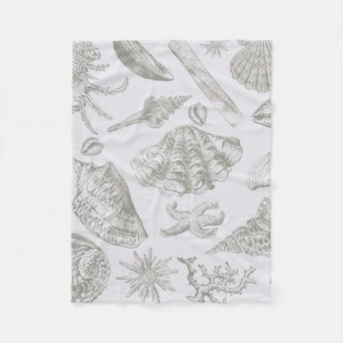 Seashell Soft Antique Art Beach Shells Fleece Blanket