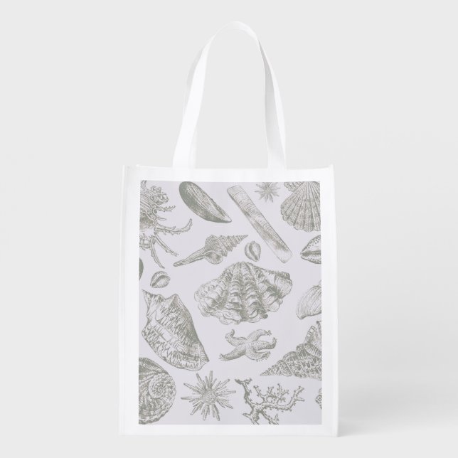 Seashell Soft Antique Art Beach Shells Grocery Bag (Back)