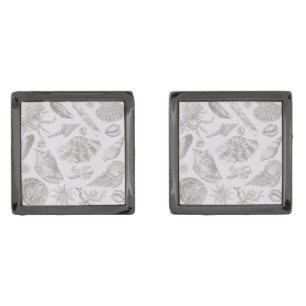 Seashell Soft Antique Art Beach Shells Gunmetal Finish Cufflinks