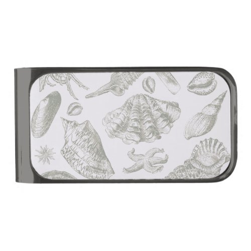 Seashell Soft Antique Art Beach Shells Gunmetal Finish Money Clip