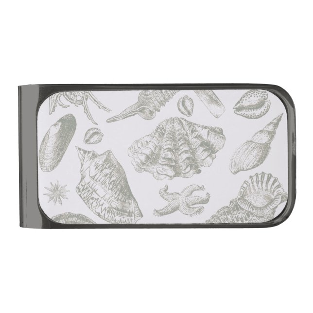 Seashell Soft Antique Art Beach Shells Gunmetal Finish Money Clip (Front)