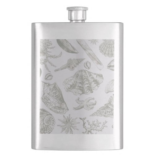 Seashell Soft Antique Art Beach Shells Hip Flask